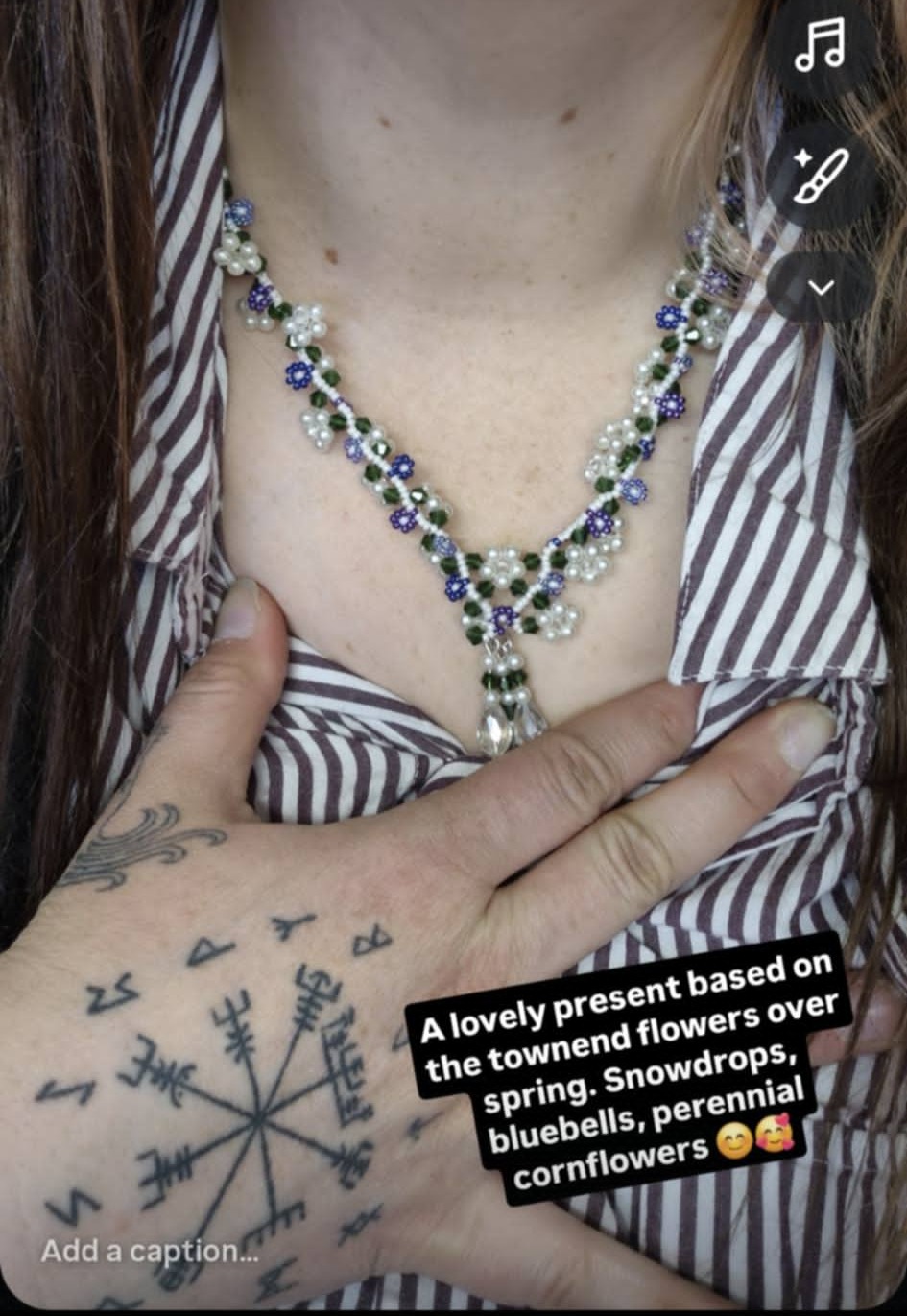 Customer wearing a custom Black Agnes necklace